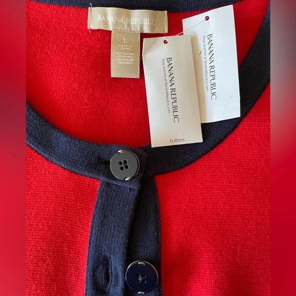 Banana Republic | Red Tipped Sweater Jacket | Navy Trim | Polished Cardigan - Picture 3 of 3
